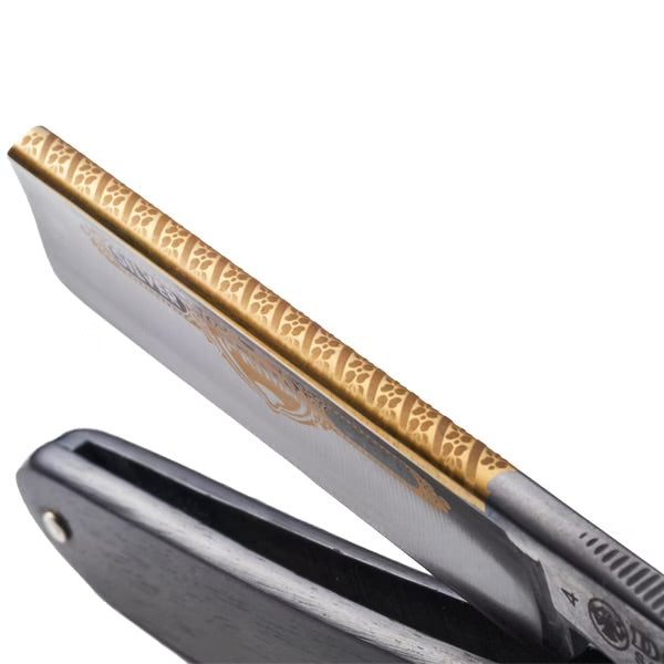 德國 Dovo 碳鋼直式剃刀 4580 PRIMA 頂尖系列 24K鍍金蝕刻 烏木手柄