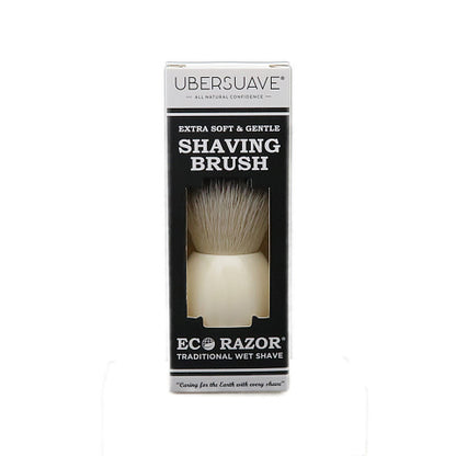 Ubersuave Eco-Razor model 18 large knot imitation ivory ball handle shaving brush (synthetic silver tip)